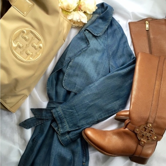 Anthropology Cloth and Stone denim trench chambray coat  Sz M - Picture 6 of 8